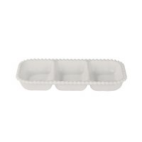 6" x 12" Cream Beaded Rim Three Compartment Tray