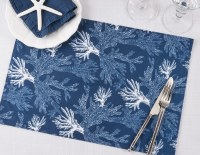 13" x 19" Dark Blue and White Coral Coastal Placemat