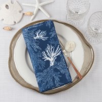 20" Sq Dark Blue and White Coral Coastal Cloth Napkin