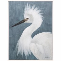 40" x 30" White Egret on Blue Framed Canvas