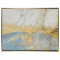 32" x 42" Allen James Blue and Gold Abstract 2 Framed Canvas