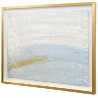 37" x 47" Blue, Gray, and Gold Abstract Framed Print Under Glass