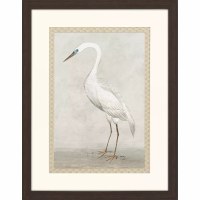 35" x 27" Vintage Heron 2 Coastal Framed Print Under Glass