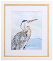 30" x 26" Gray Wing Heron Coastal Framed Print Under Glass
