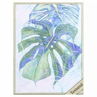25" x 19" Blue and Green Tropical Leaves 2 Gel Textured Framed Print