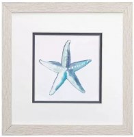 11" Sq Blue Starfish Coastal Framed Print Under Glass