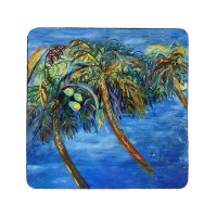 4" Square Three Palm Trees on Dark Blue Coaster