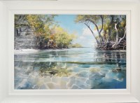 38" x 52" Underwater Paradise Coastal Gel Textured Print in a White Frame