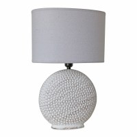 18" Distressed White Cermaic Dots Disk Table Lamp