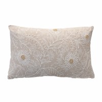 14" x 24" White and Beige Embroidered Floral Pattern Decorative Pillow