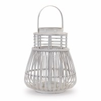 15" Distressed White Round Rattan Lantern