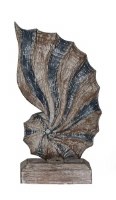 Medium Distressed White and Distressed Blue Wood Nautilus Shell Statue