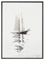 42" x 32" Minimal Boat Framed Coastal Canvas