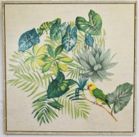 48" Sq Yellow Parrot on Tropical Leaves Canvas in a Distressed Wood Frame