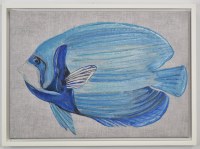 16" x 22" Blue Horizontal Stripe Fish Canvas in a White Frame