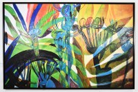 40" x 60" Bright Multicolor Tropical Leaves Canvas in a Black Frame