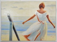 44" x 60" Beach Lady Canvas in a White Frame
