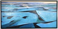 30" x 60" Blue and Black Abstract Waves Canvas in a Black Frame