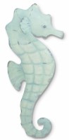 20" Right Facing Distressed Seafoam Seahorse Coastal Metal Wall Art Plaque