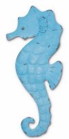 20" Left Facing Distressed Aqua Seahorse Coastal Metal Wall Art Plaque