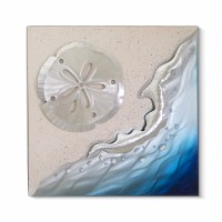 19" Sq Sand Dollar on the Shore Coastal Metal Wall Art Plaque MM340A