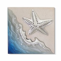 19" Sq Starfish on the Shore Coastal Metal Wall Art Plaque MM340B