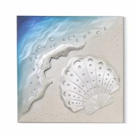 19" Sq Scallop Shell on the Shore Coastal Metal Wall Art Plaque MM340C