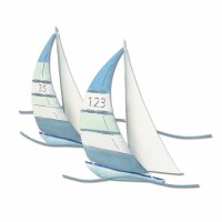 17" Blue and Mint Sailboat Duo Coastal Metal Wall Art Plaque