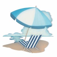 16" Blue Chair and Umbrella on the Beach Coastal Metal Wall Art Plaque