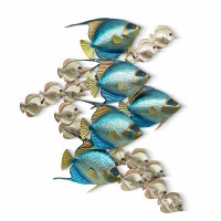 36" Blue and Bronze School of Angelfish Vertical Coastal Metal Wall Art Plaque