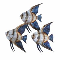 19" Three Blue Angelfish Coastal Metal Wall Art Plaque