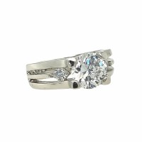 Size 8 Hi Low Cubic Zirconia Sterling Silver Plated Ring