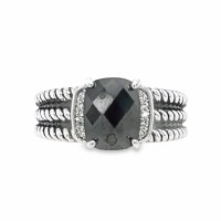 Size 5 Black Cubic Zirconia Triple Band Sterling Silver Plated Ring