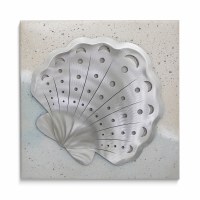 10" Sq Scallop Shell on the Shore Coastal Metal Wall Art Plaque MM341C