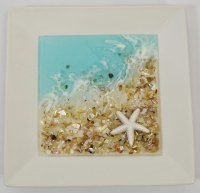 6" Square Turquoise Ceramic Beach Tray