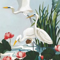 5" Square Egret and Waterlilies Beverage Napkins