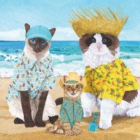 5" Square Cats Beach Party Beverage Napkins