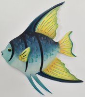16" Left Facing Blue Angelfish Coastal Metal Wall Art Plaque