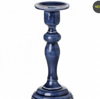 9" Dark Blue Metal Taper Candleholder