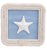 10" Square White Starfish With a Blue Background and Rope Coastal Wall Art Plaque