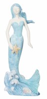 7" Blue Polyresin Mermaid Holding a Starfish Statue