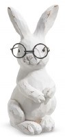 6" White Polyresin Bunny Standing Wearing Glasses