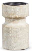 6" Whitewash Notch Wood Pillar Candleholder