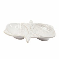 9" White Two Compartment Ceramic Fish Bowl
