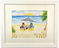 18" x 22" Two Girlfriends Sitting in Beach Chairs Framed Wall Art Under Glass