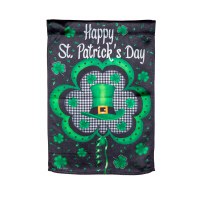 18" x 13" "Happy St. Patrick's Day" Leprechaun Hat in a Clover Mini Garden Flag