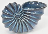12" Large Dark Blue Nautilus Shell Ceramic Vase