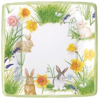 Pack of Eight 7" Square Bunnies and Daffodils Paper Plates