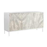 57" Distressed White Three Palm Fronds Door Credenza