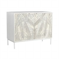 38" Distressed White Two Palm Fronds Door Cabinet